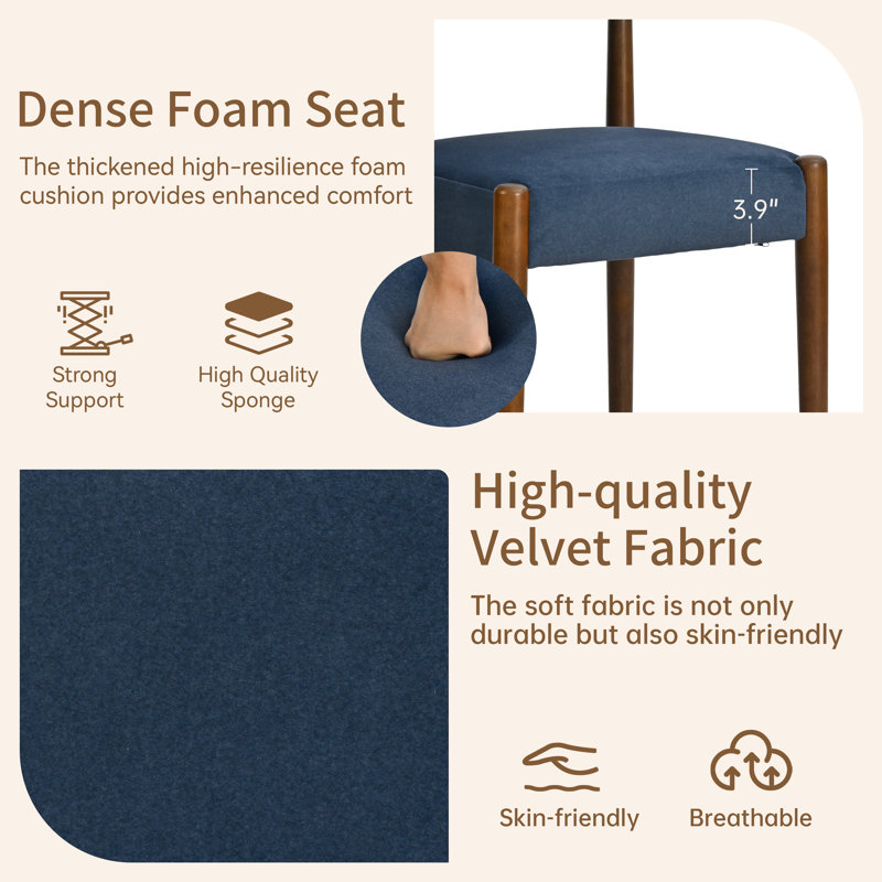 Chaise de salle à manger moderne rembourrée en velours (ensemble de 6), Blue