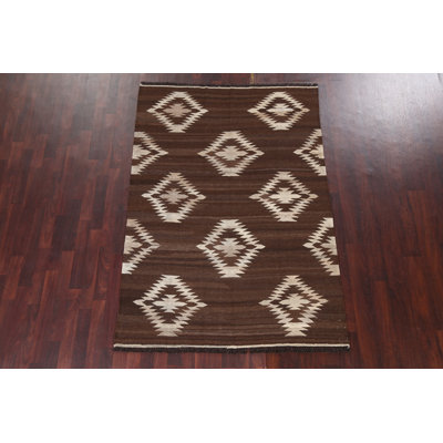 Natural Dye Brown Kilim Wool Area Rug 5x7
