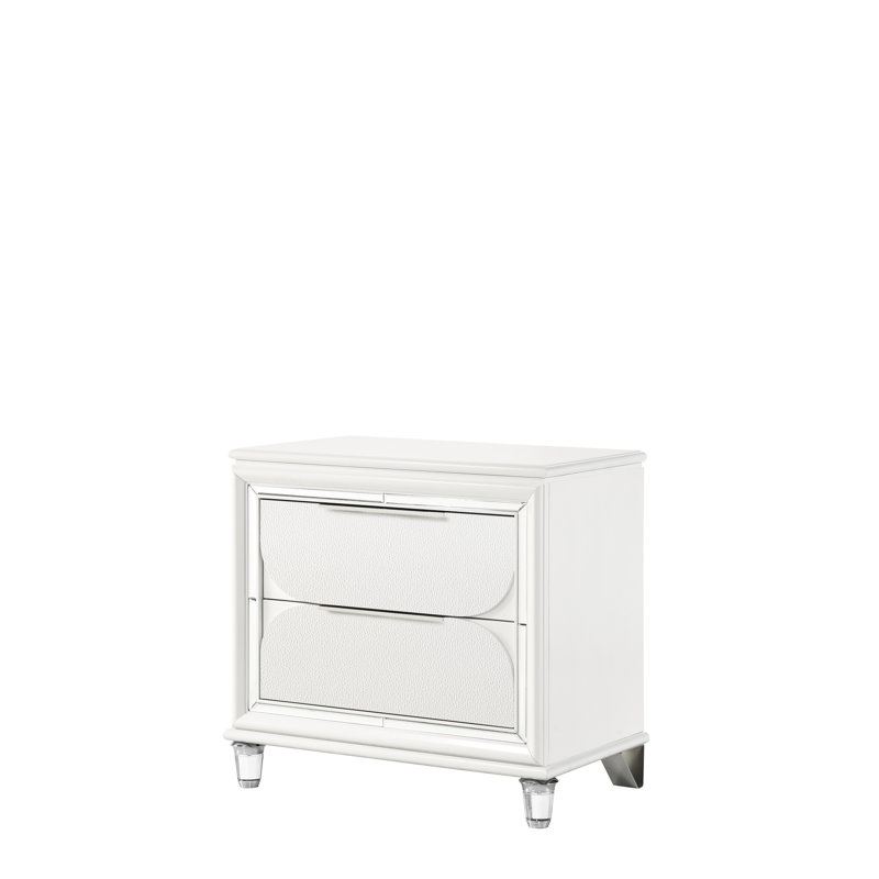 Table de chevet contemporaine en acrylique blanc avec détails élégants et rangement de tiroir