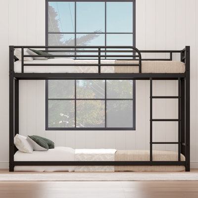 Lit superposé simple en métal avec garde-corps et échelle, L 75,98 po x l 39,76 po x H 54,33 po, métal, 1 ensemble, lit superposé, noir, structure robuste avec lattes en métal, conception peu encombrante, sans boîte Ressort requis