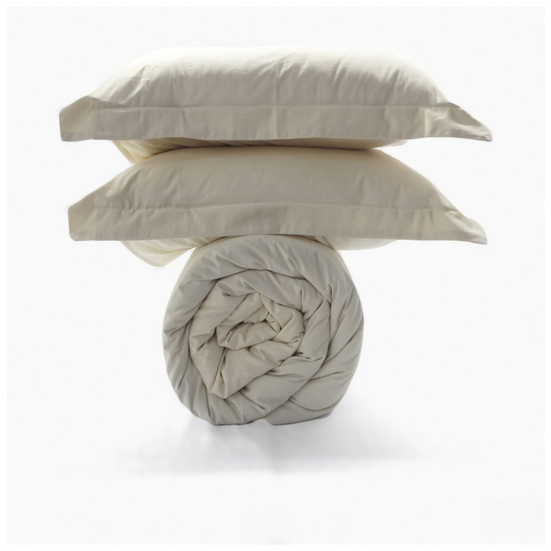 300TC Cotton Percale Solid Duvet Cover Set, Queen Duvet Cover, Ivory