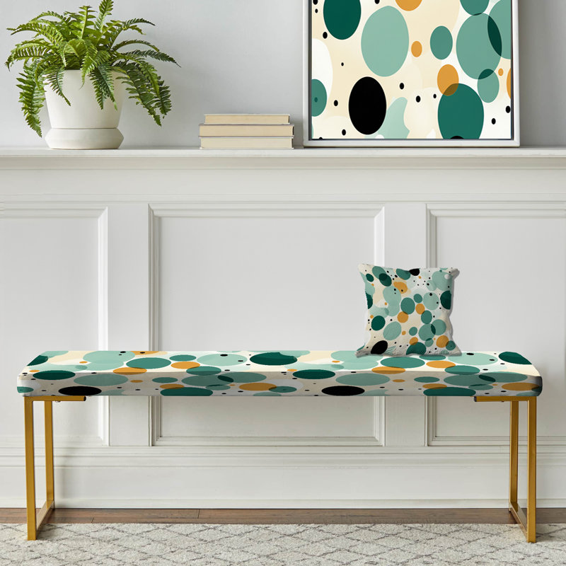 Polka Dots Upholstered Gold Bench, Teal Zen Serenity Polka Dots Pattern
