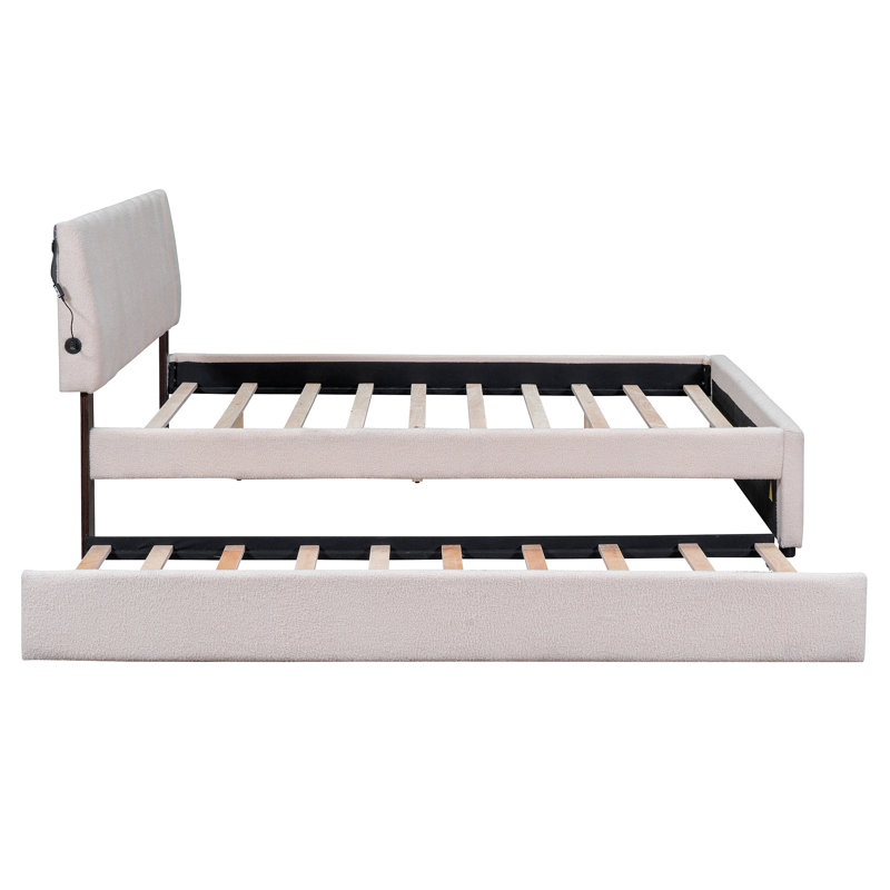 Lit plateforme tapissier Teddy, Beige, Grand lit