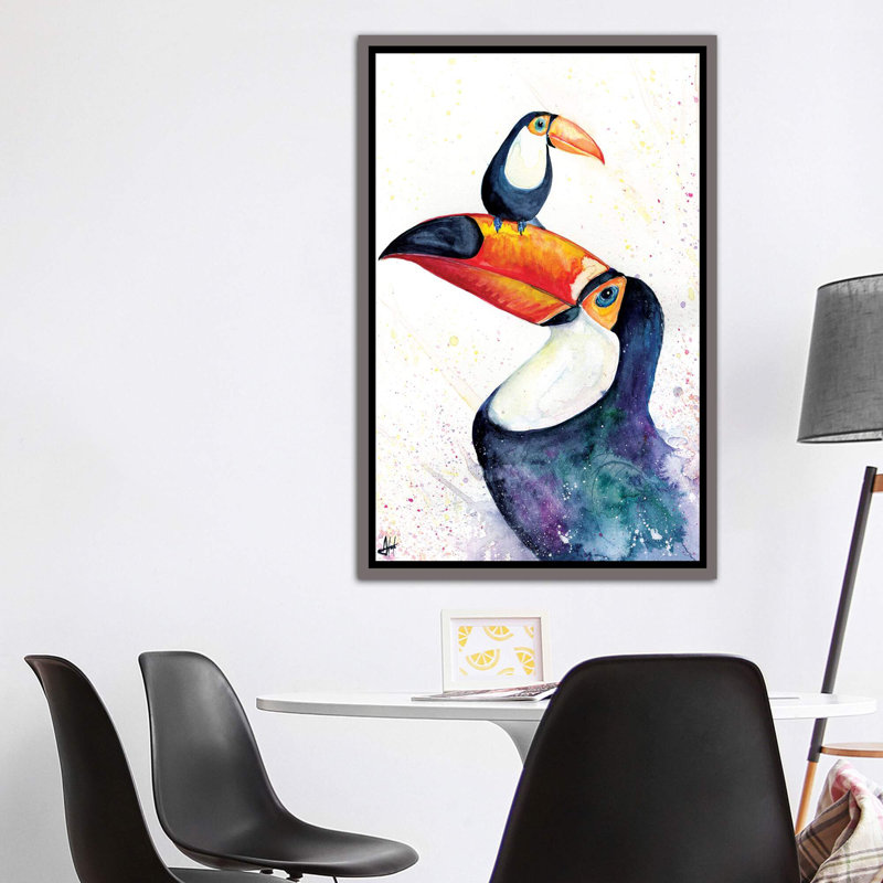 Décoration murale pour enfants Toucan, H 60 po x l 40po x P 1,5 po, Toile avec cadre gris foncé rustique