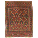 Hand Knotted Wool Area Rug in Red And Blue