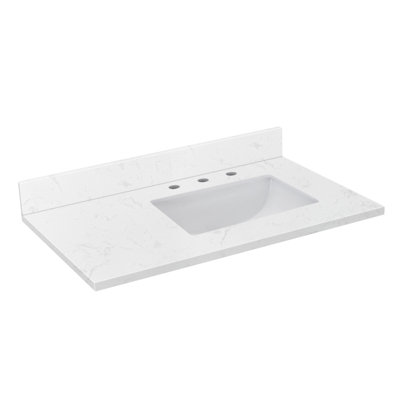 36 inch Engineered Stone Single Bathroom Vanity Top With Right Offset Sink