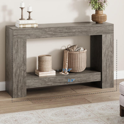 47" Farmhouse Console Table for Entryway, 2-Tier Sofa Table with Storage for Living Room & Hallway