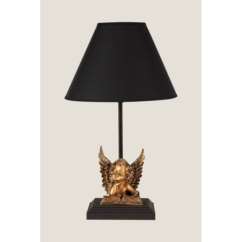 Wood Table Lamp, Black/Bronze, Black