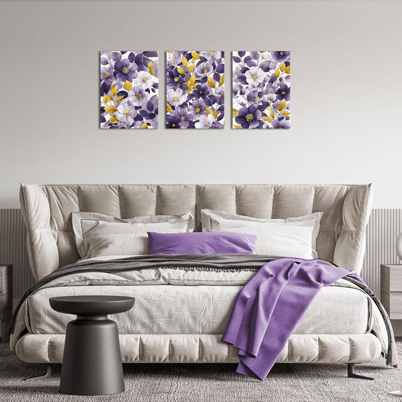 3 Piece Wrapped Canvas Print, Purple