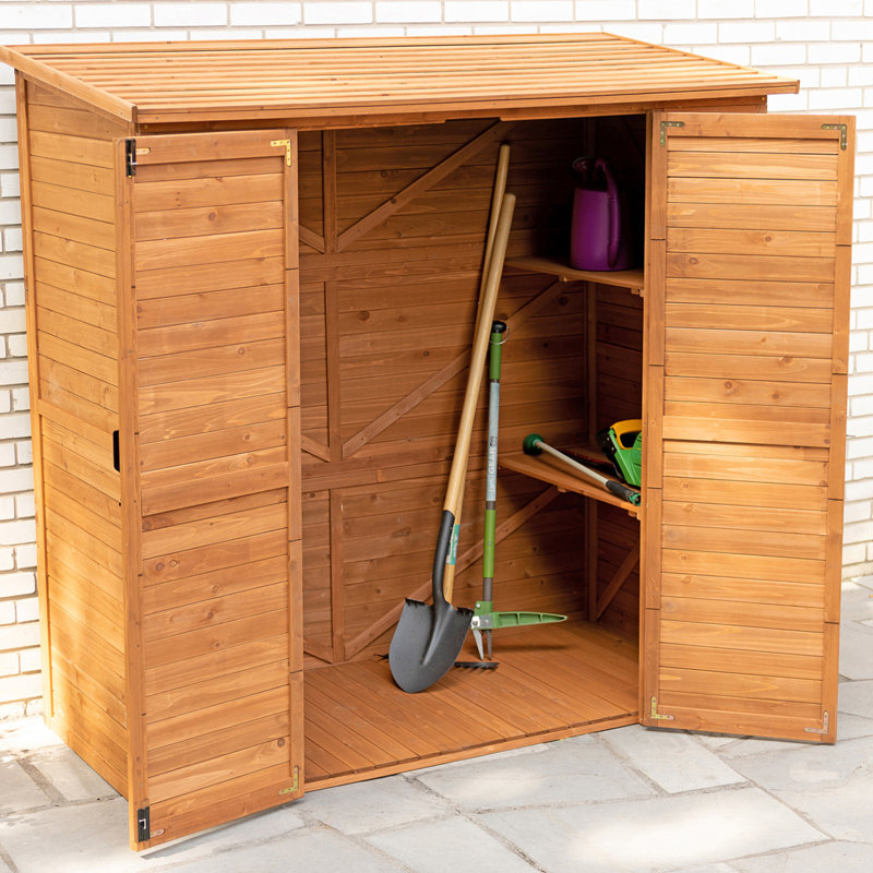 Leisure Season 6 ft. Medium Brown Solid Wood Outdoor Storage Shed with Shelving