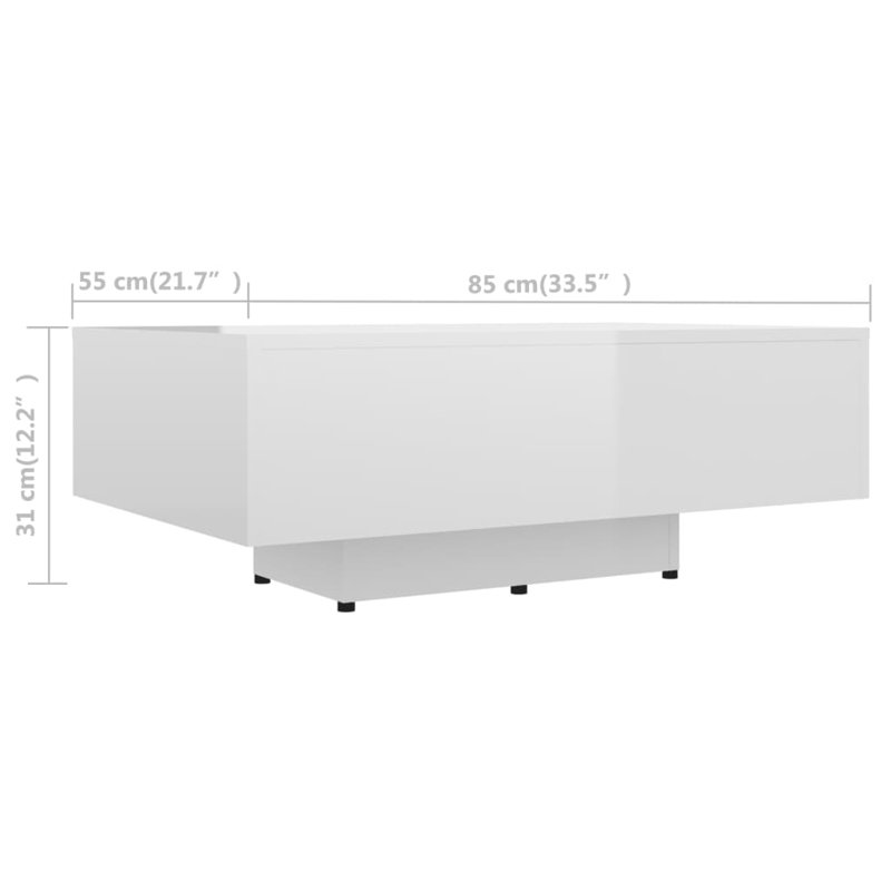 Jlea Solid Coffee Table, 31cm H x 85cm W x 55cm D, White