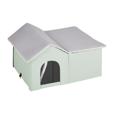 Niche pour chat extérieure chauffée imperméable et coupe-vent - grand abri pliable pour chat avec coussin chauffant de sécurité de 18 W, cabine pour animaux isolée pour l'hiver