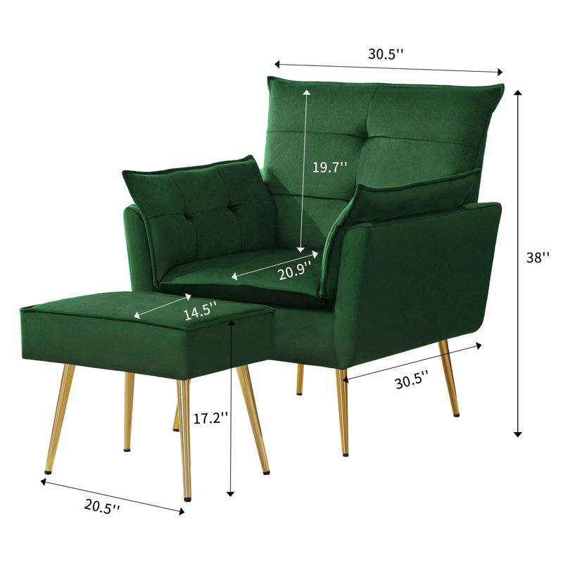 Fauteuil rembourré avec repose-pieds Vaishal, Velours vert
