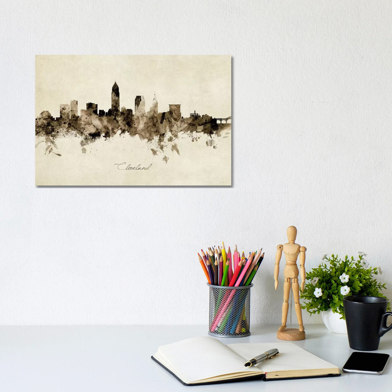 Cleveland Ohio Skyline by Michael Tompsett - Wrapped Canvas Painting, 20.32 cm H x 30.48 cm W