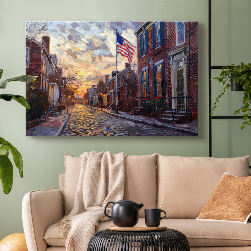 Vieille ville, toile tendue avec drapeau Aloft - prêt à accrocher, 18X27
