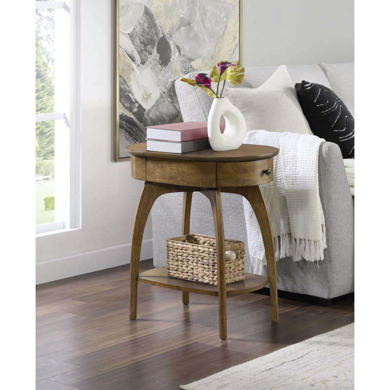 Atreu Mid-Century Modern Chairside End Table With Charging Station, Nutmeg Brown