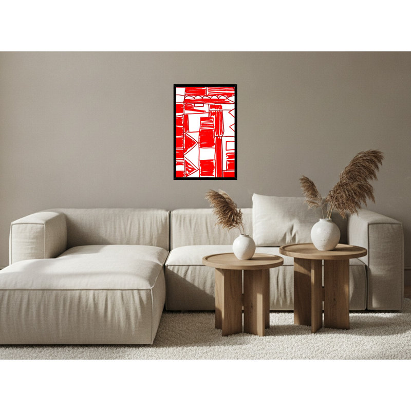 "Bold Red", motifs géométriques abstraits - Art mural sur toile encadrée, 18" H x 12" W, White