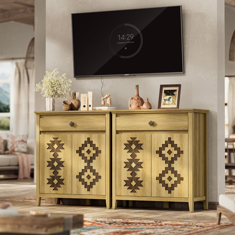 Buffet 32 po avec rangement, buffet avec tiroir et tablette réglable, rangement moderne pour la cuisine, le salon, l'entrée, naturel
