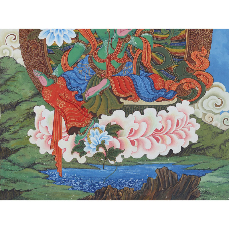 Déesse debout Newari Tara verte (Thangka sans brocart)