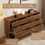 Commode 6 tiroirs pour chambre à coucher, commode 55 po pour garde-robe avec structure en noyer, commode moderne en bois massif avec texture naturelle et fentes pré-intégrées pour meuble télé, salon, couloir, bureau