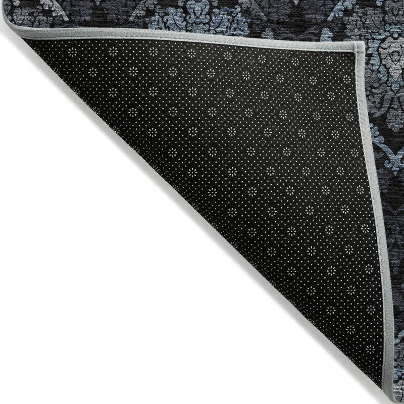 3' X 5' Blue Charcoal And Gray Medallion Washable Indoor Outdoor Area Rug