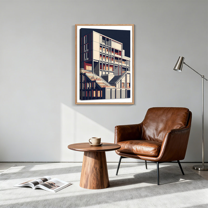Abstrait bâtiment géométrique sur toile bleu marine, 48"H x 32"W