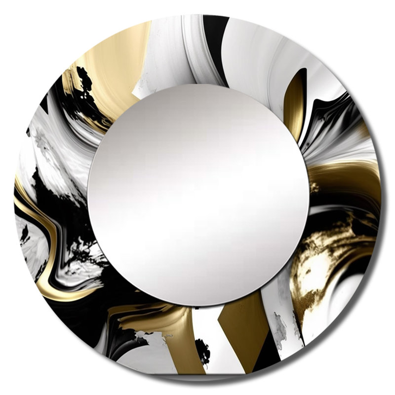 Golden Wave Reflections II - miroir abstrait, miroir mural rond unique moderne, impression d'art en métal, 23 po x 23 po