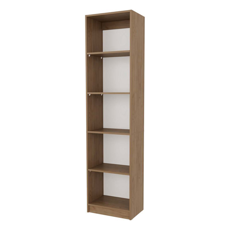 Bibliothèque en chêne naturel et blanc à 5 tablettes avec rangement ouvert