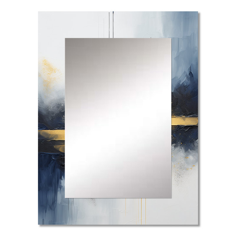 Tempête de marbre bleu et jaune IV - grande peinture abstraite, miroir mural décoratif bleu, impression sur métal