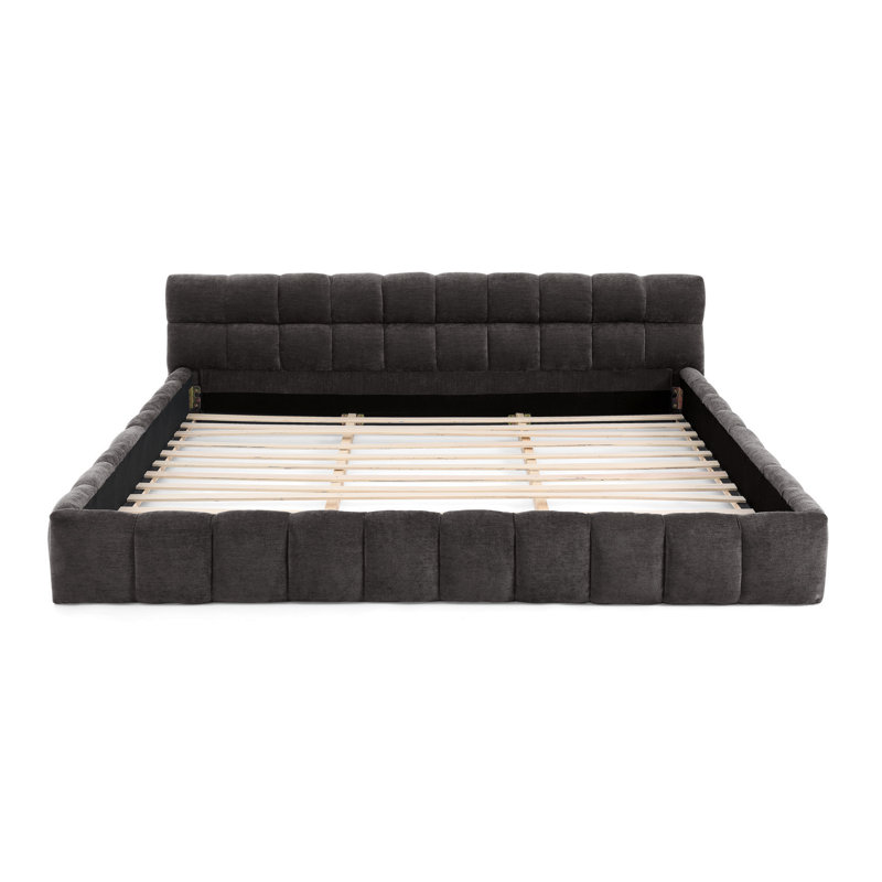Upholstered Bed Frame with Thick Fabric Chenille Fabric Grounded Platform Bed with Headboard and Solid Frame No Box Spring Needed