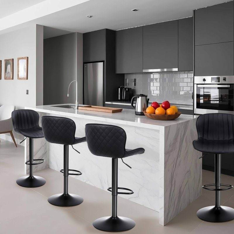 Lirah Vegan Leather Swivel Adjustable Height Upholstered Bar & Counter Stools, Cream, 2