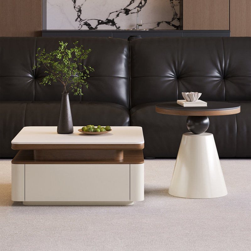 Table basse moderne en pierre, Black / Cream