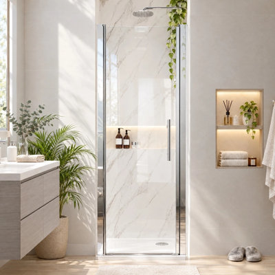 Porte de douche pivotante sans cadre de 71 à 74 cm de largeur x 183 cm de hauteur, en verre certifié SGCC.