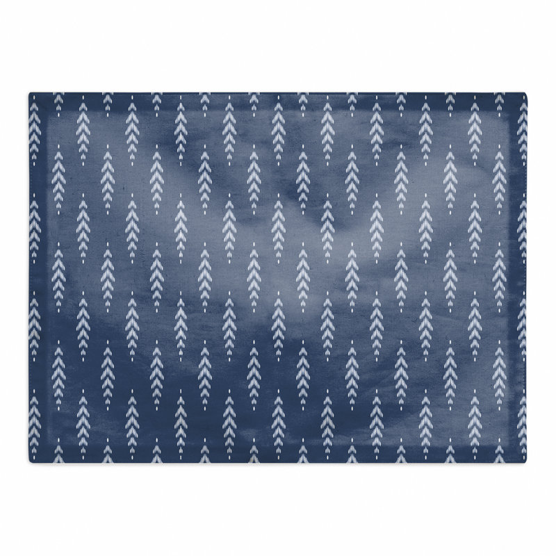 Polyester 10.5" Leaf Pattern Rectangle Placemat, Navy