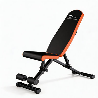 Heavy Duty Adjustable Weight Bench for Home Gym – 1000lbs Capacity, Quick Folding, 8-Backrest & 3-Seat Positions, Incline/Decline/Flat, Space-Saving, Full Body Workout – Square Tube Style, Orange Side