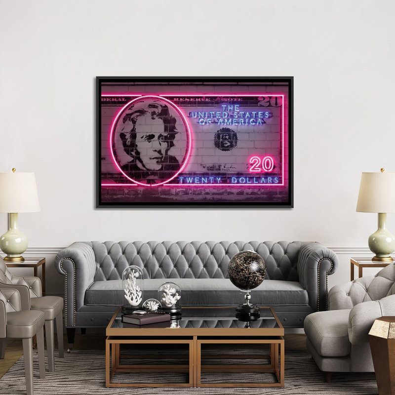 «20 Dollars», impression sur toile, H 40 po x l 60 po x P 1,5 po, Toile encadrée noire, Pas de tapis
