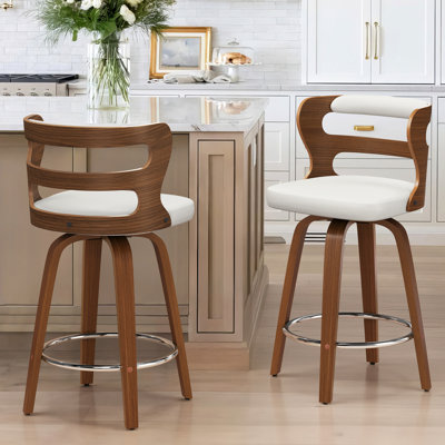 Deshunda Swivel Upholstered Counter Stool with Solid + Manufactured Wood Frame (Set of 2)