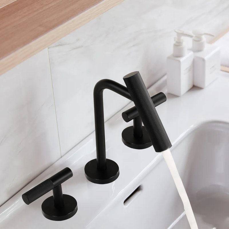 Two Handles Widespread 8 Inch Bathroom Faucet Matte Black 3 Pieces Basin Faucets Lavatory Sink Faucet
