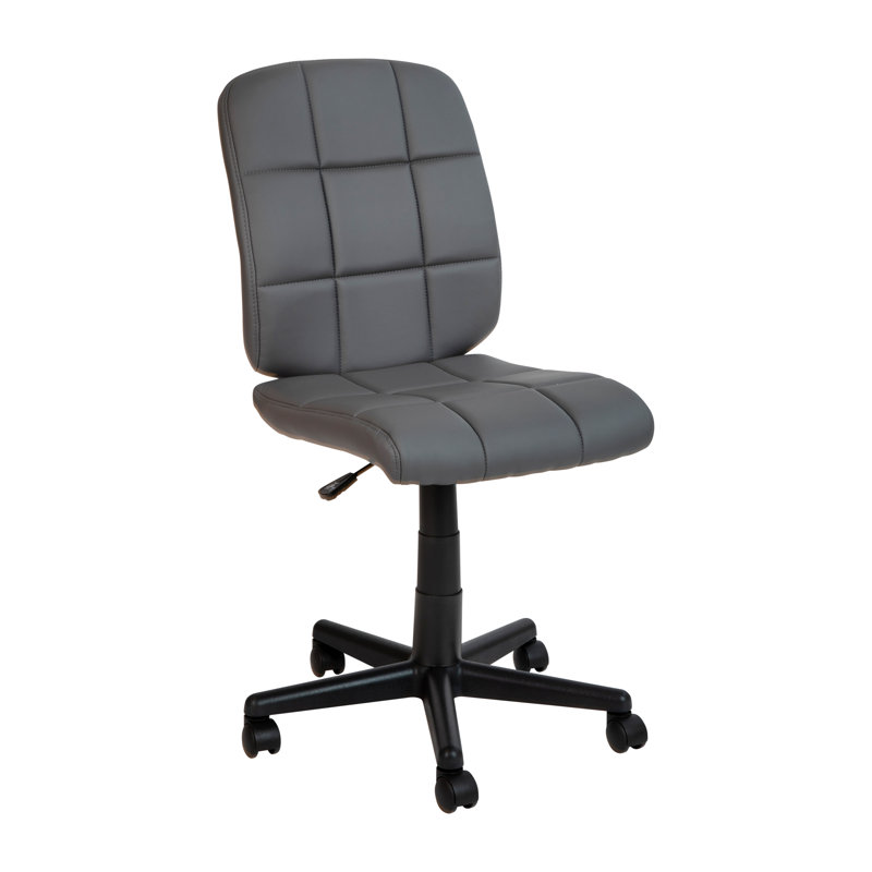 Mid-Back Quilted Vinyl Swivel Task Office Chair, No Arms, Grey