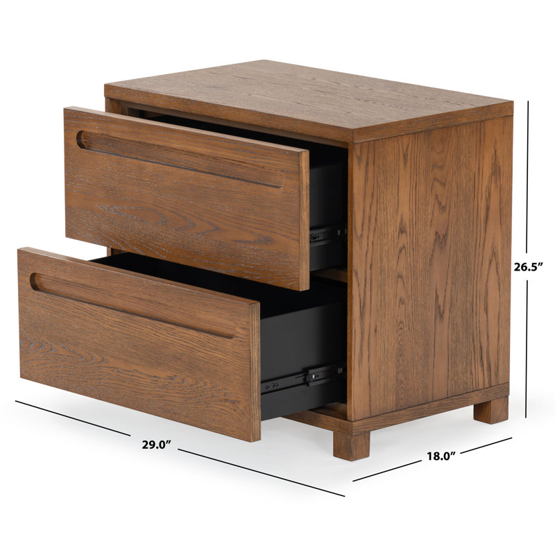 Tobiette 2 Drawer Wood Nightstand, Medium Oak