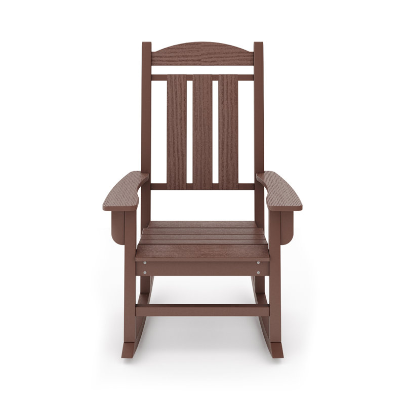 Pecan Traditional Porch Rocker – Classic HDPE Poly Lumber For Porch, Patio, And Garden Comfort, Brown