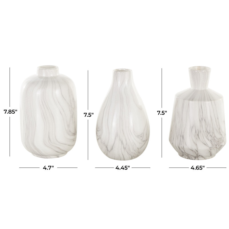 Mable 3 Piece Ceramic Table Vase Set, White/Gray