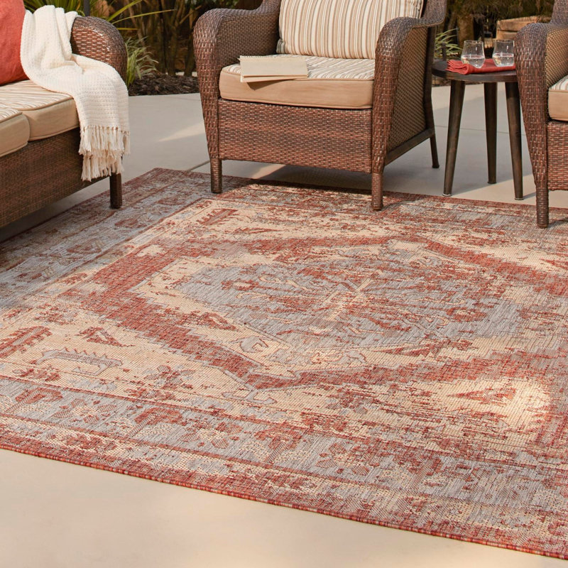 Susan Oriental Machine Made Power Loom Polypropylene Indoor / Outdoor Area Rug in Rust Red, Square 13'1"