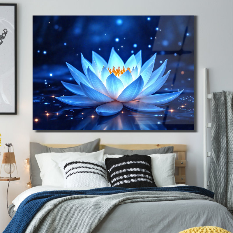 Serenity Blossum Lotus - art mural Lotus, art en verre trempé, H 20 po x l 30 po