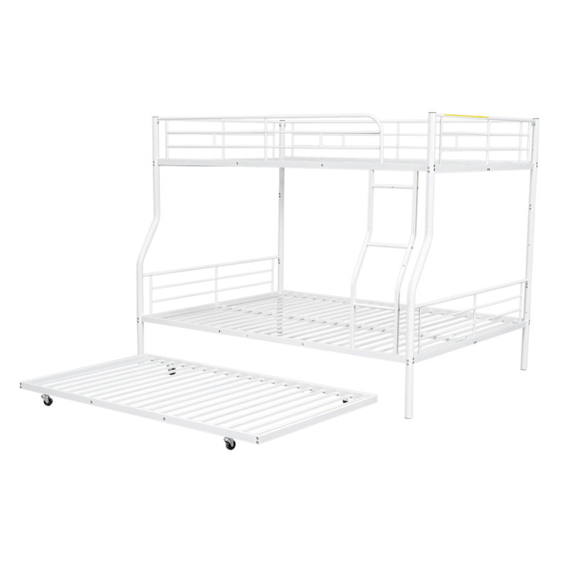 Full XL Over Queen Metal Bunk Bed with Trundle, White