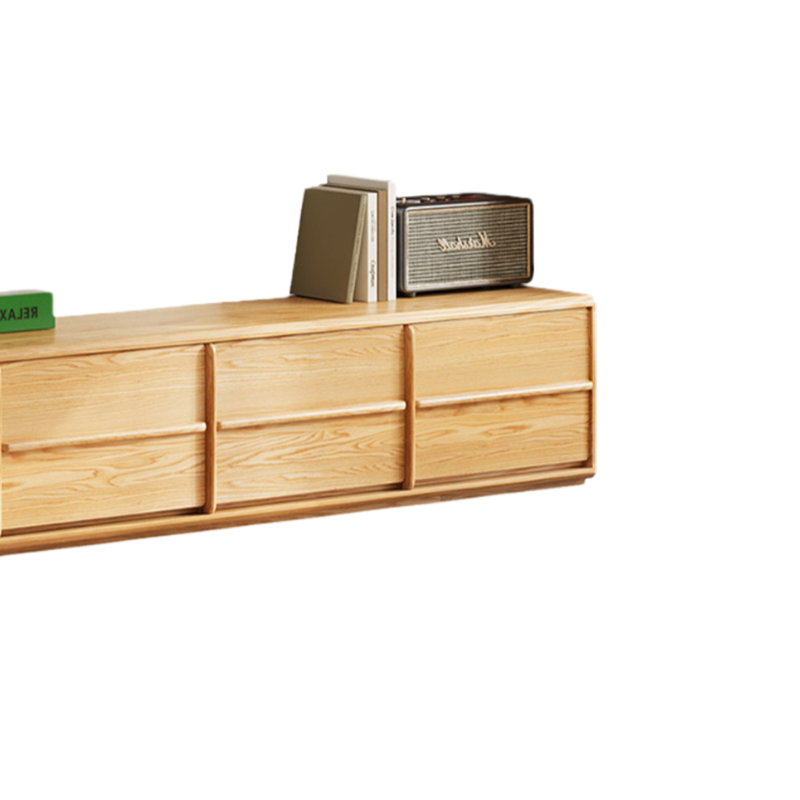 Meuble télé moderne au sol rétro, 16.53"H x 94.48"L x 15.74"W, Bois naturel