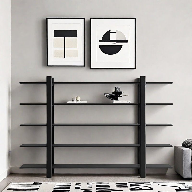 Une belle bibliothèque artistique, (5 tablettes) H 67,9 po x l 78,7 po x P 16,1 po, Noir