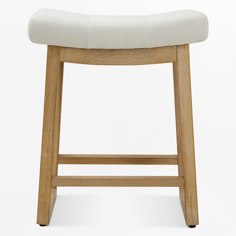Tabouret de bar 24,4 po à hauteur de comptoir avec structure en bois massif, Ivoire lin / bois