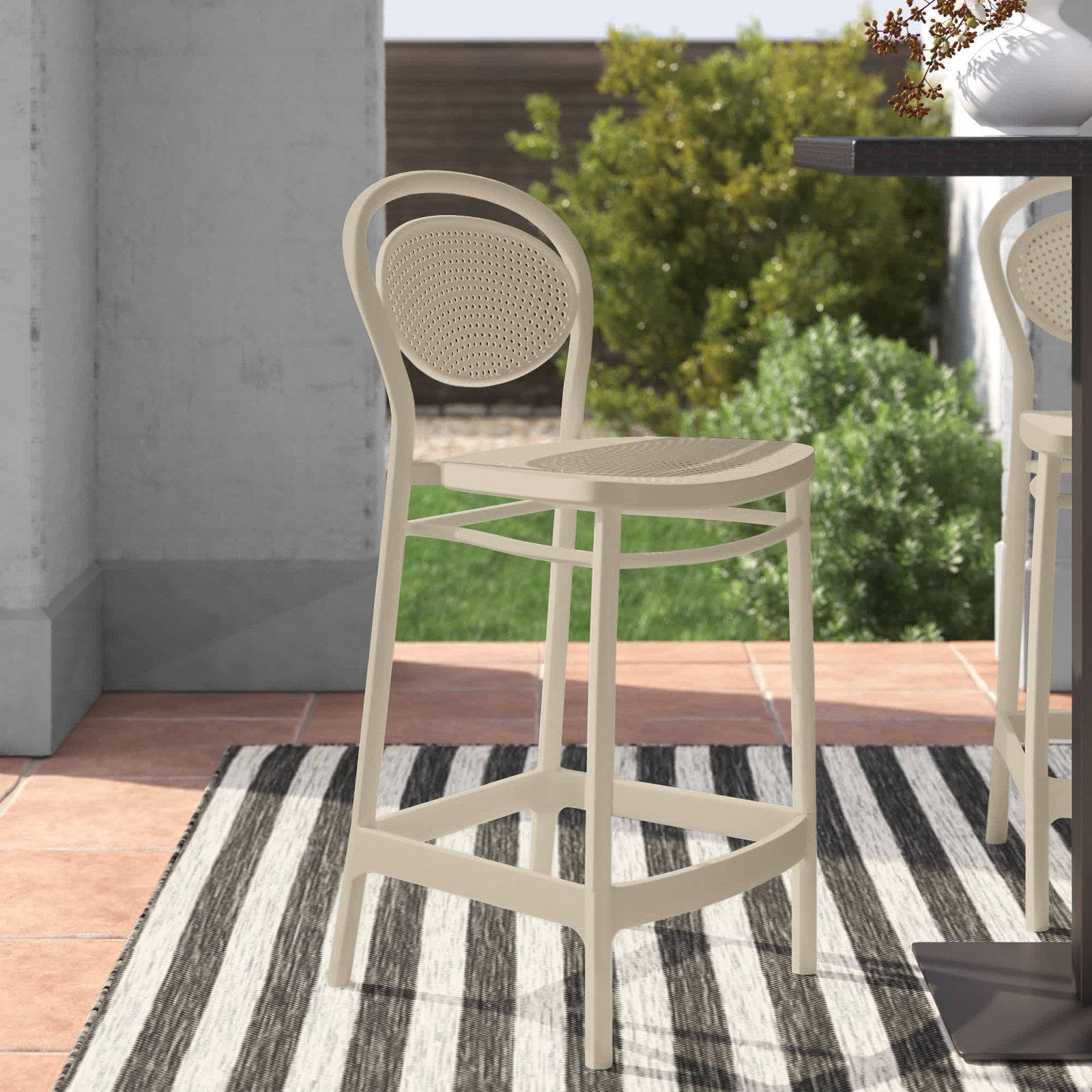 Farrah Outdoor Bar Stool, Taupe, Counter Stool (25.6" Seat Height)