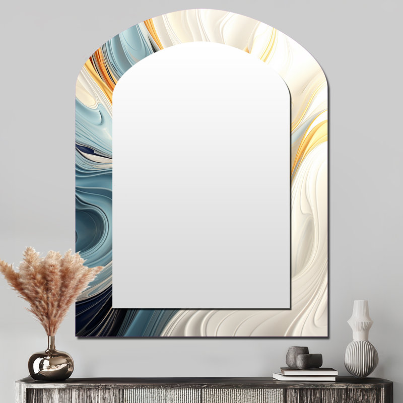 Vague rétro bleue et orange Elegance II - miroir en forme d'arche de formes abstraites, miroir décoratif asymétrique orange